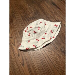 Y2K American Eagle Bucket Hat White Red Cherry Print Casual Womens